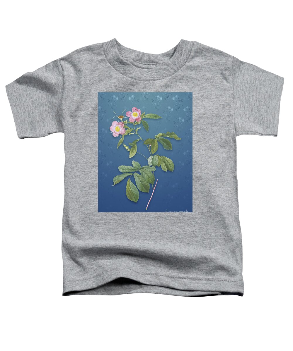 Vintage Toddler T-Shirt featuring the mixed media Vintage Pink Alpine Roses Botanical Art on Bahama Blue Pattern n.1459 by Holy Rock Design