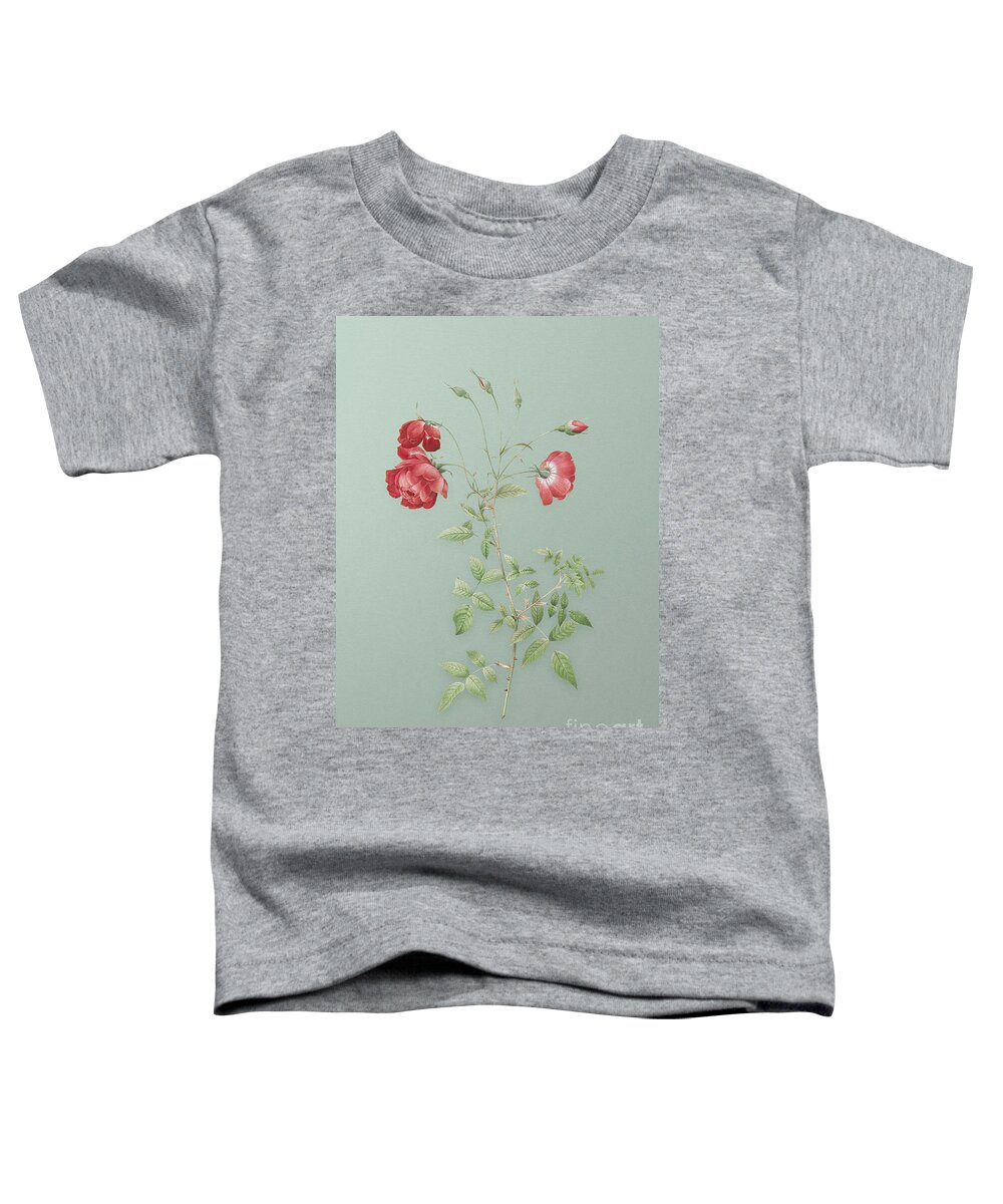 Vintage Toddler T-Shirt featuring the mixed media Vintage Red Rose Botanical Art on Mint Green n.0434 by Holy Rock Design