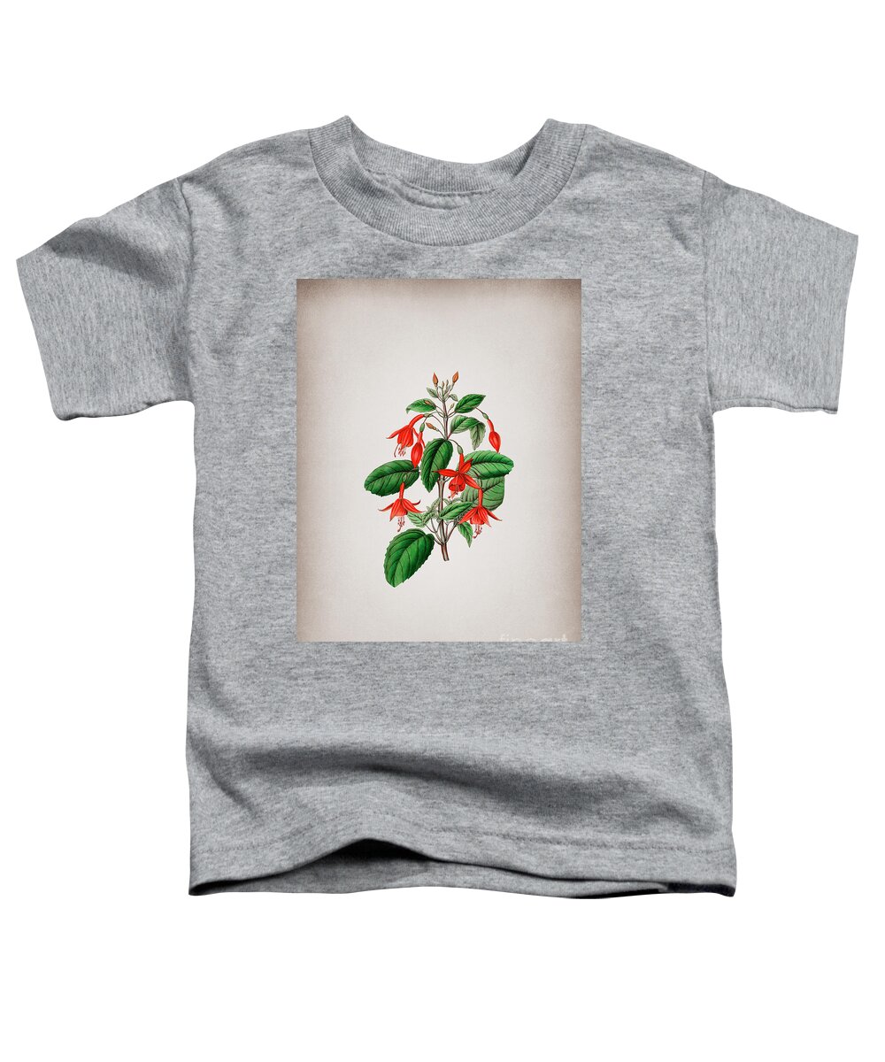 Vintage Toddler T-Shirt featuring the mixed media Vintage Standish's Fuchsia Flower Branch Botanical Illustration on Parchment by Holy Rock Design