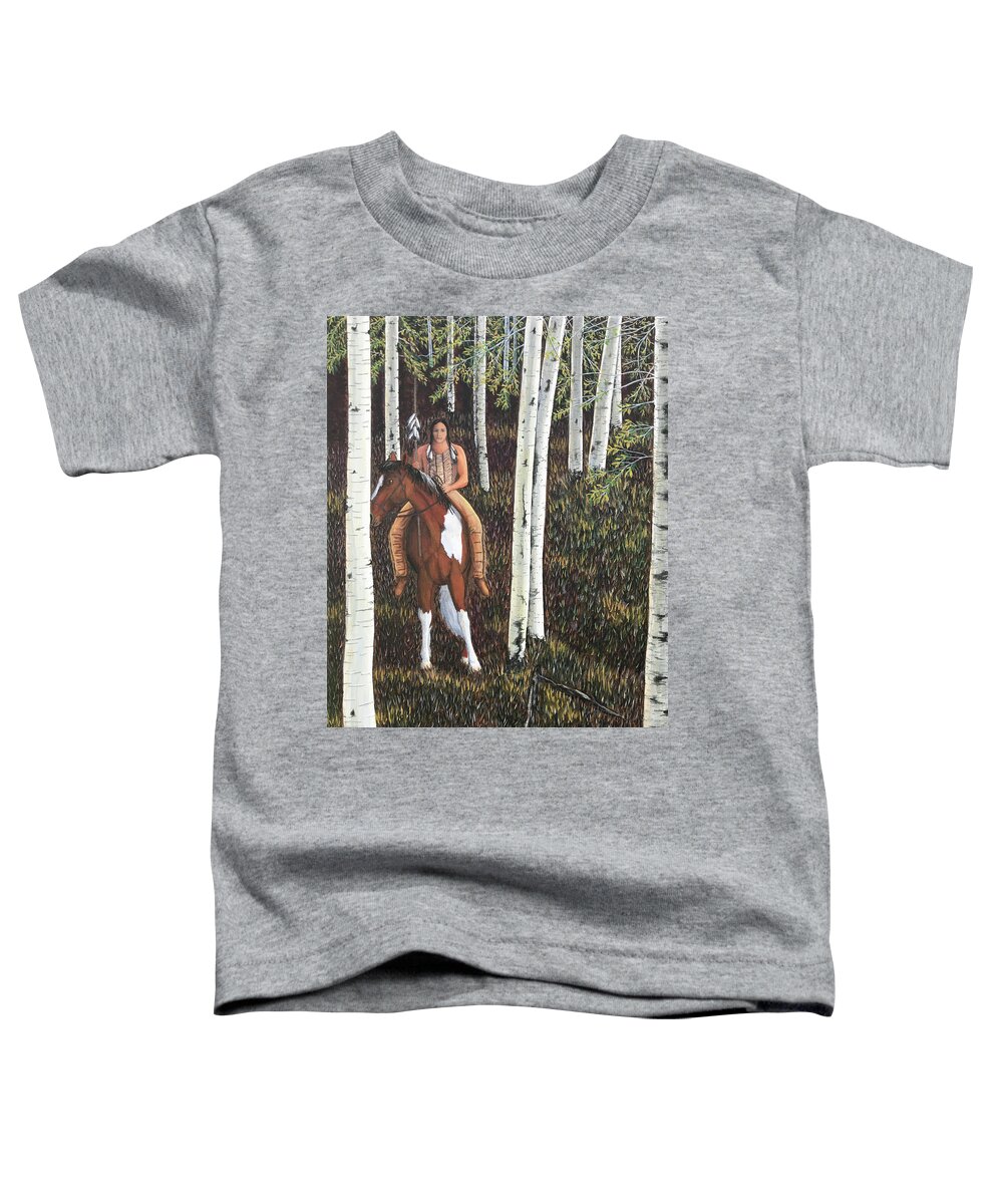 Landscape Toddler T-Shirt featuring the painting Watching from the Birch Trees by Mr Dill