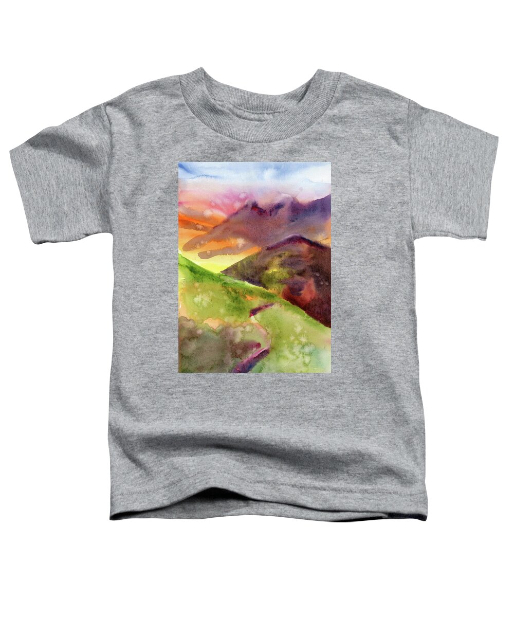 Watercolor Toddler T-Shirt featuring the digital art Watercolor Orange Mountain View Painting by Sambel Pedes