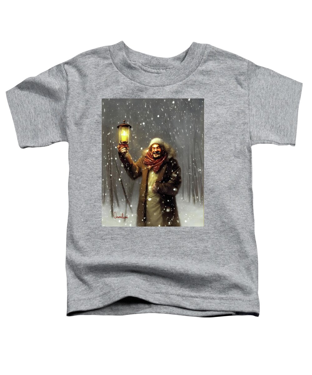Snowstorm Toddler T-Shirt featuring the digital art Welcoming Fellow in the Snow #1 by Annalisa Rivera-Franz