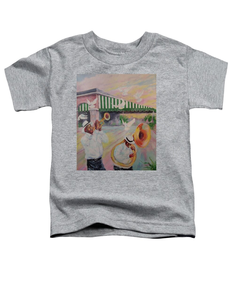 Mardi Gras Toddler T-Shirt featuring the painting When the Saints Go Marching In--Cafe Du Monde by ML McCormick