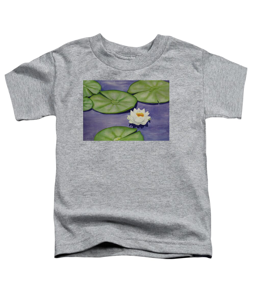 Kim Mcclinton Toddler T-Shirt featuring the painting White Lotus and Lily Pad Pond by Kim McClinton