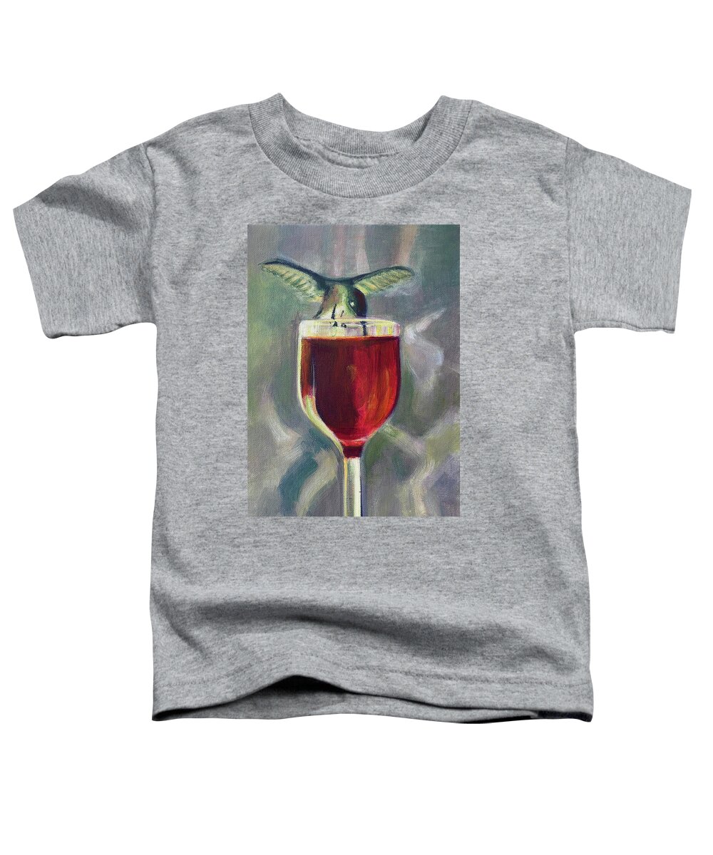 Bird Toddler T-Shirt featuring the painting WineGlass with Bird by Suzanne Giuriati Cerny