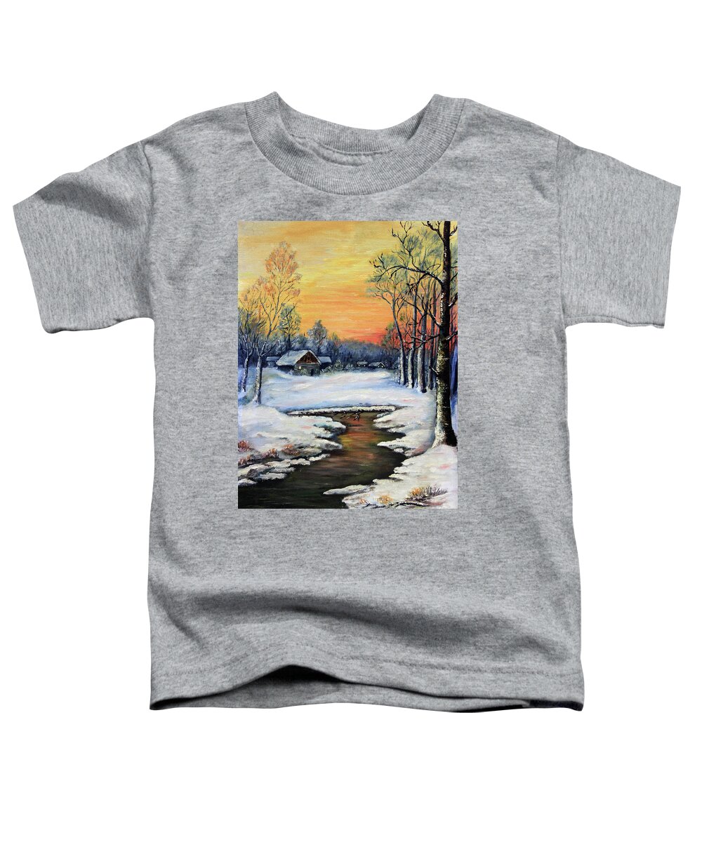 Winter Toddler T-Shirt featuring the painting Winter Serenity by Pattie Calfy