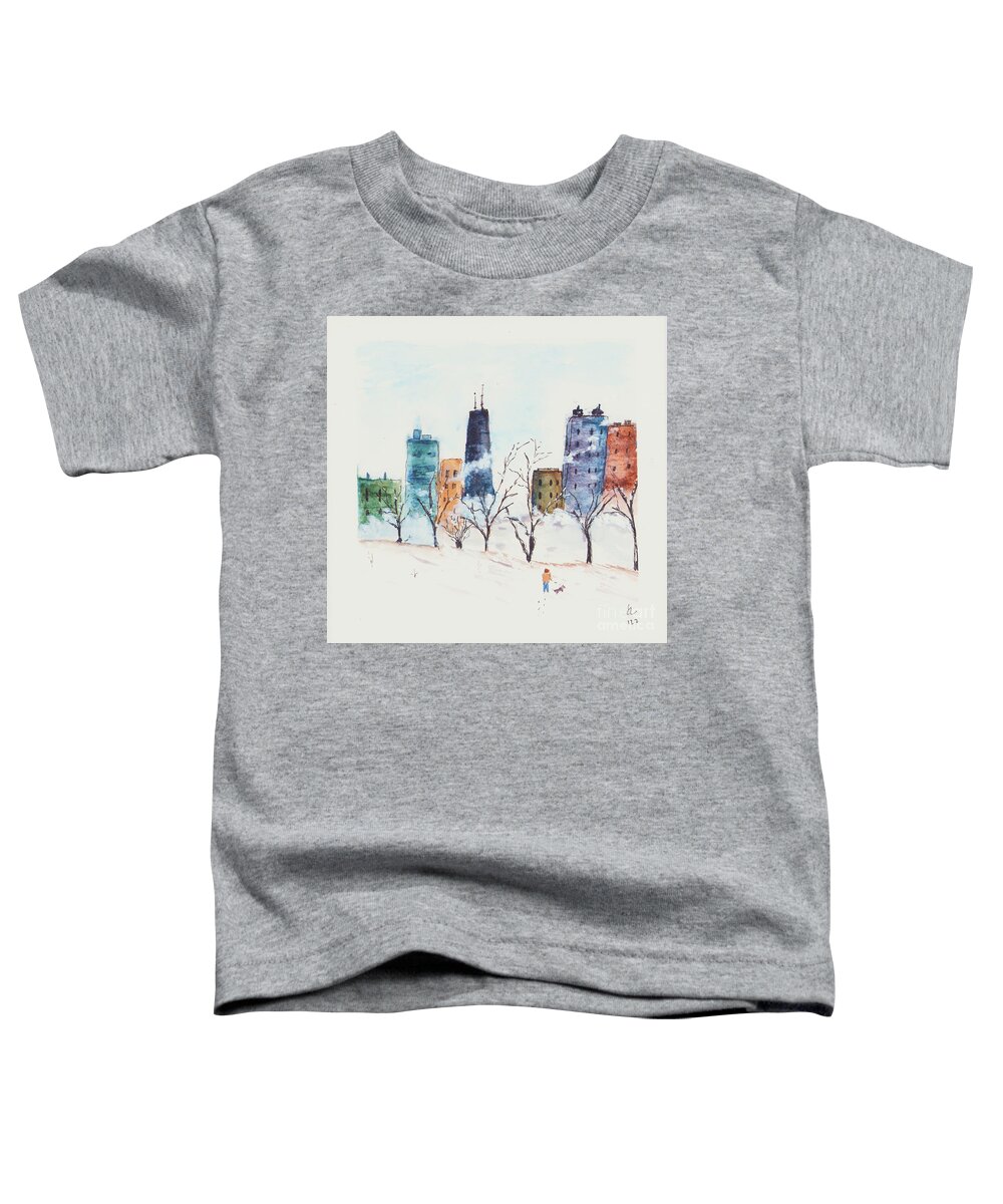 Wintery Toddler T-Shirt featuring the painting Wintery Chicago by Loretta