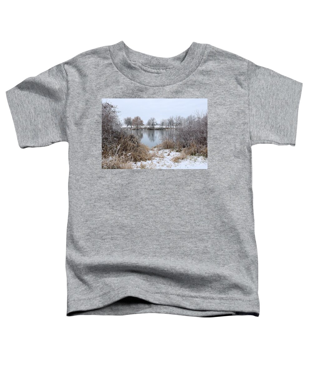 Winter Toddler T-Shirt featuring the photograph Wintry Riverbank by Carol Groenen