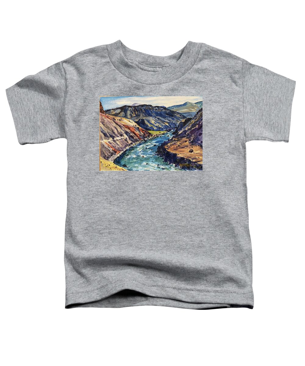 Yellowstone Toddler T-Shirt featuring the painting Yellowstone River Trail to Mouth of Bear Creek by Les Herman