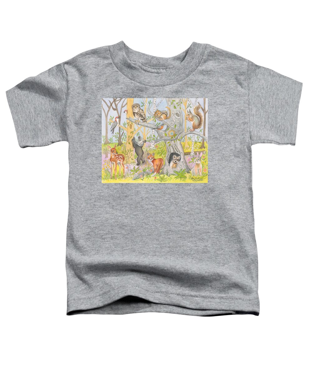 Forest Toddler T-Shirt featuring the painting Young Forest Animals by Madeline Lovallo