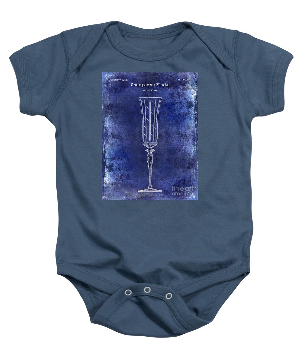 Champagne Patent Drawing Baby Onesie featuring the photograph Champagne Flute Patent Drawing Blue #1 by Jon Neidert