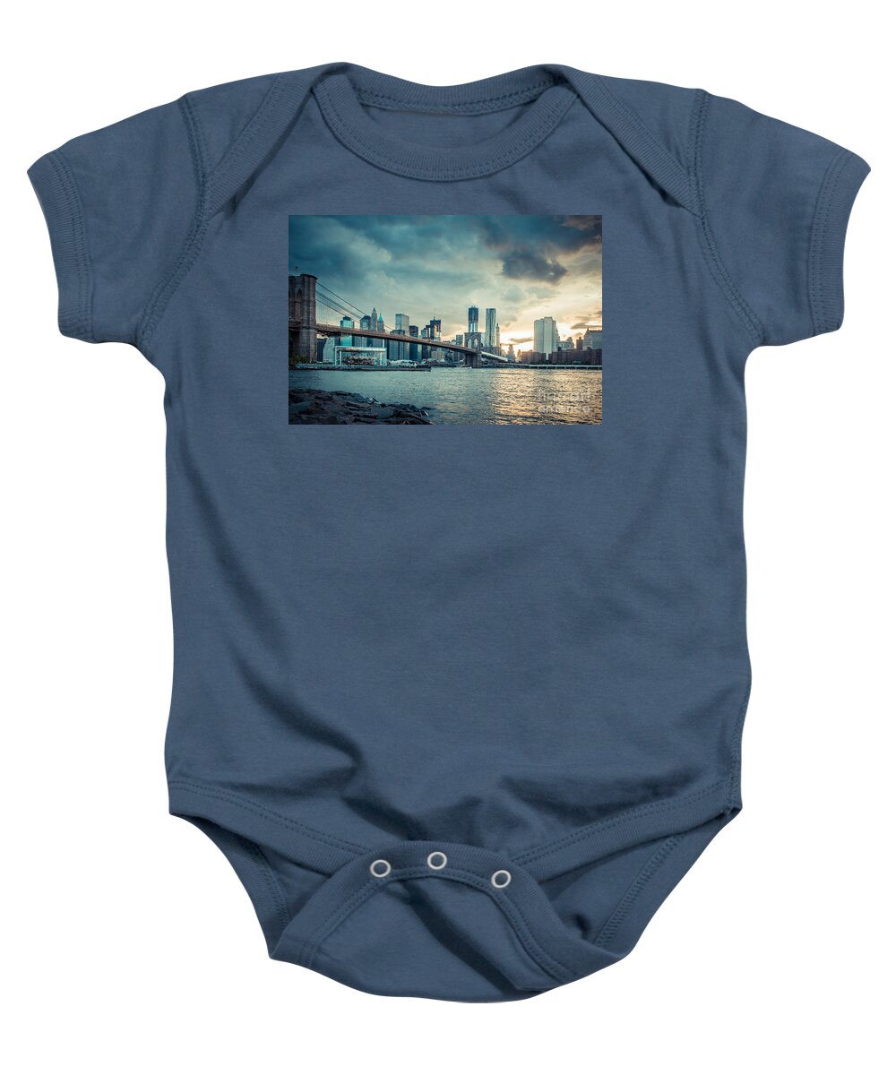 Nyc Baby Onesie featuring the photograph NYC skyline in the sunset v1 #1 by Hannes Cmarits