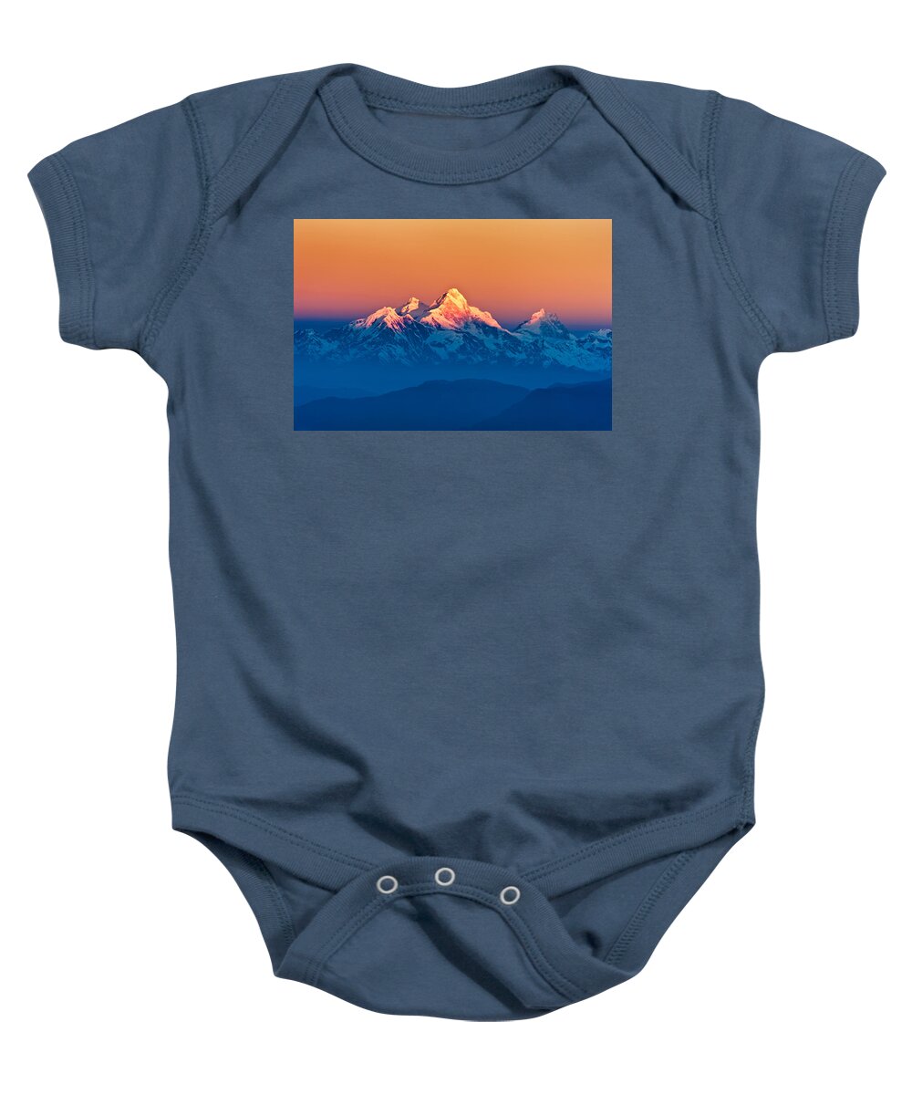 Fog Baby Onesie featuring the photograph Himalayan Mountains View from Mt. Shivapuri #3 by U Schade
