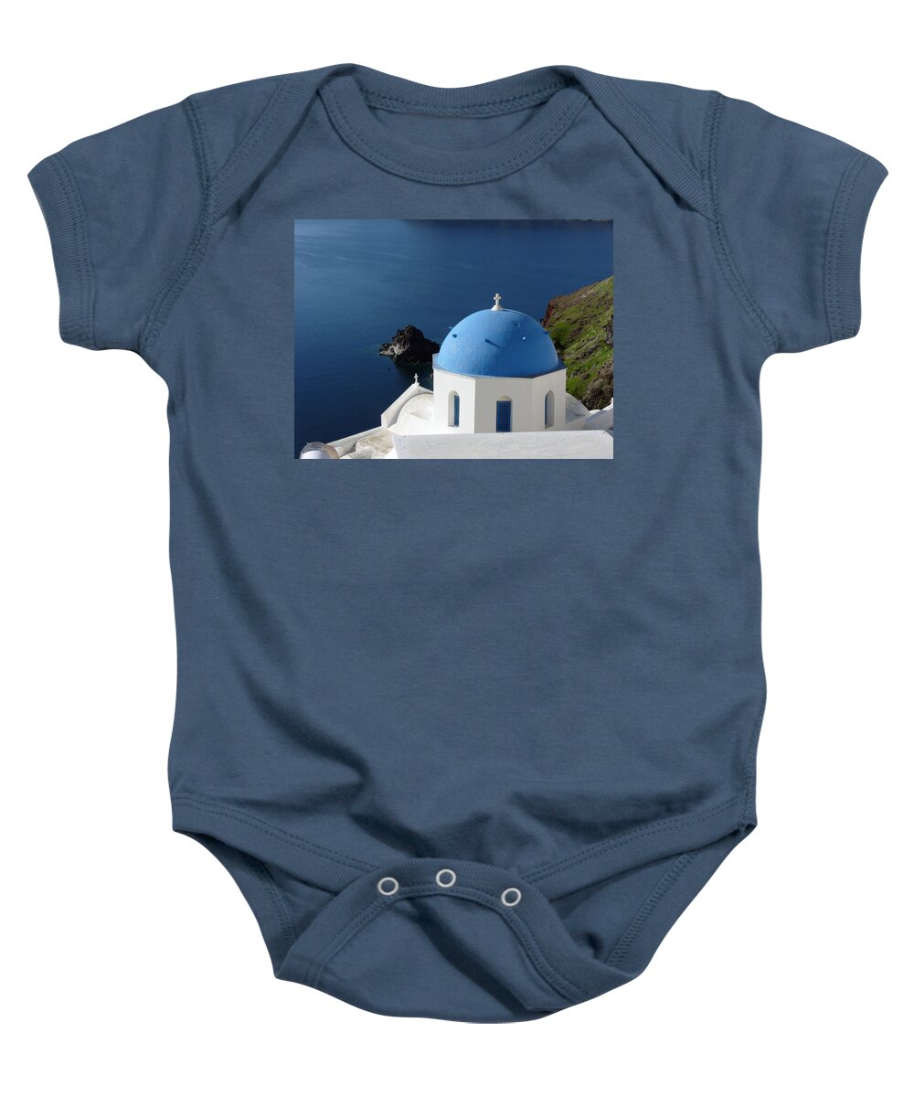 Travel Baby Onesie featuring the photograph Blue Domed Church by Lucinda Walter