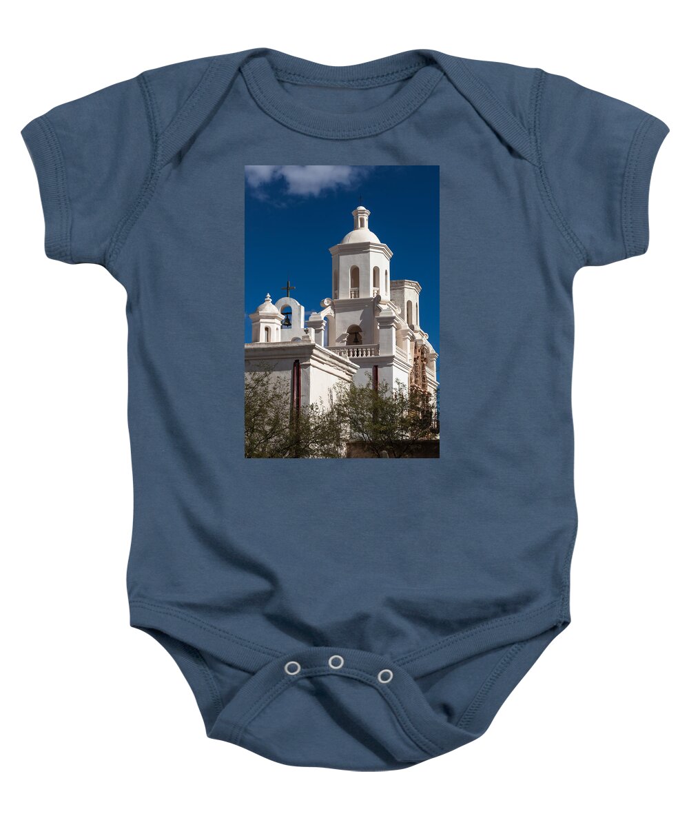 1797 Baby Onesie featuring the photograph Crosses And Bells At San Xavier del Bac by Ed Gleichman