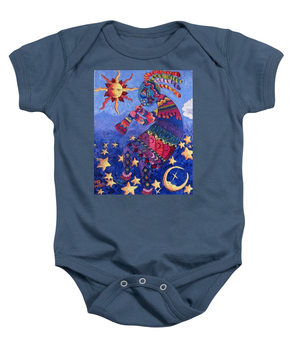 Southwestern Art Baby Onesie featuring the painting Kokopelli 2 by Megan Walsh