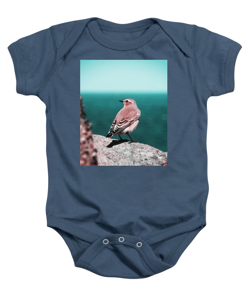 Wheatear Baby Onesie featuring the photograph Listening To The Sea by Zinvolle Art