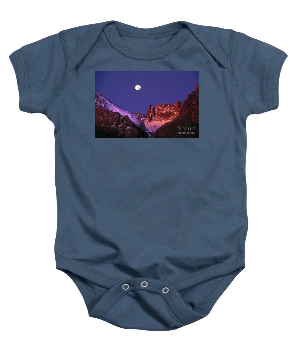 Middle Palisades Glacier Baby Onesie featuring the photograph Moonset Mddle Palisades Glacier Eastern Sierras CA by Dave Welling