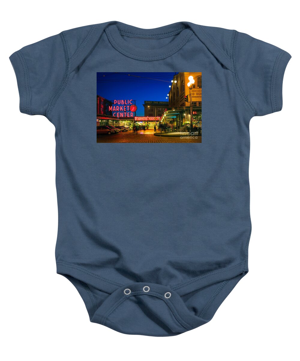 Seattle Baby Onesie featuring the photograph Pike Place Market by Inge Johnsson