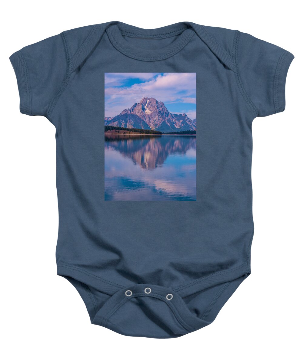 Brenda Jacobs Photography & Fine Art Baby Onesie featuring the photograph Reflections of Mount Moran by Brenda Jacobs