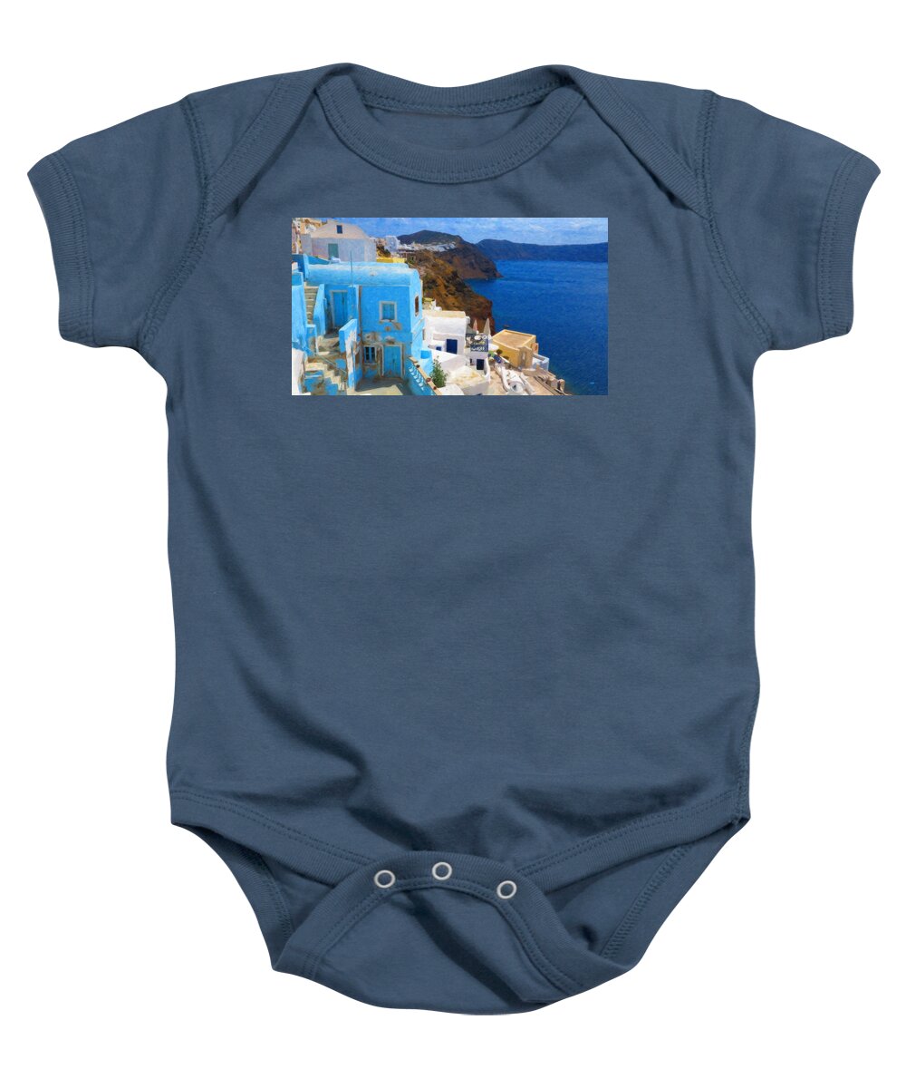 Oia Santorini Baby Onesie featuring the painting Santorini Grk2806 by Dean Wittle