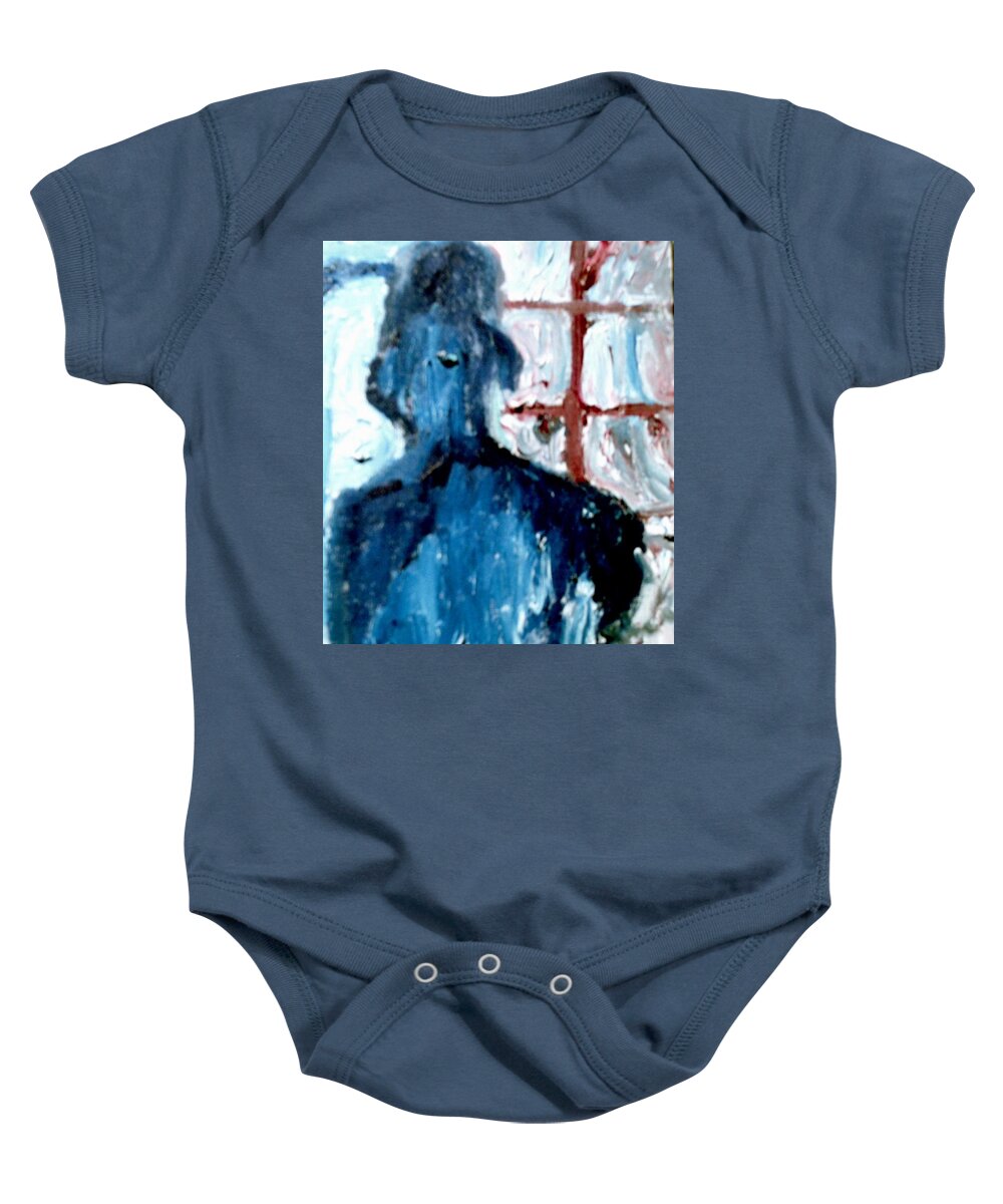 Blue Baby Onesie featuring the painting Shadow in the Window by Shea Holliman