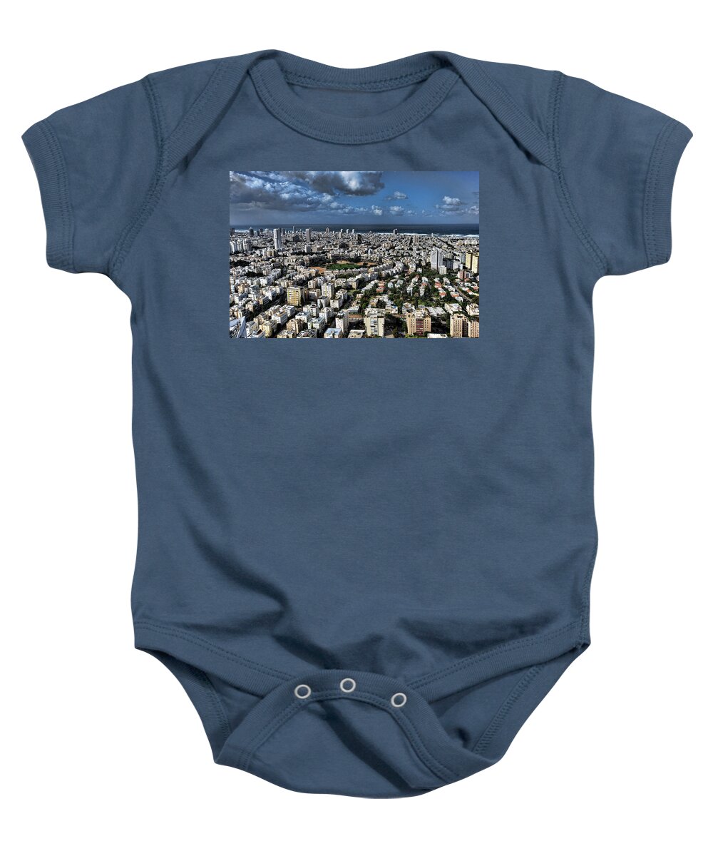 Israel Baby Onesie featuring the photograph Tel Aviv center by Ron Shoshani