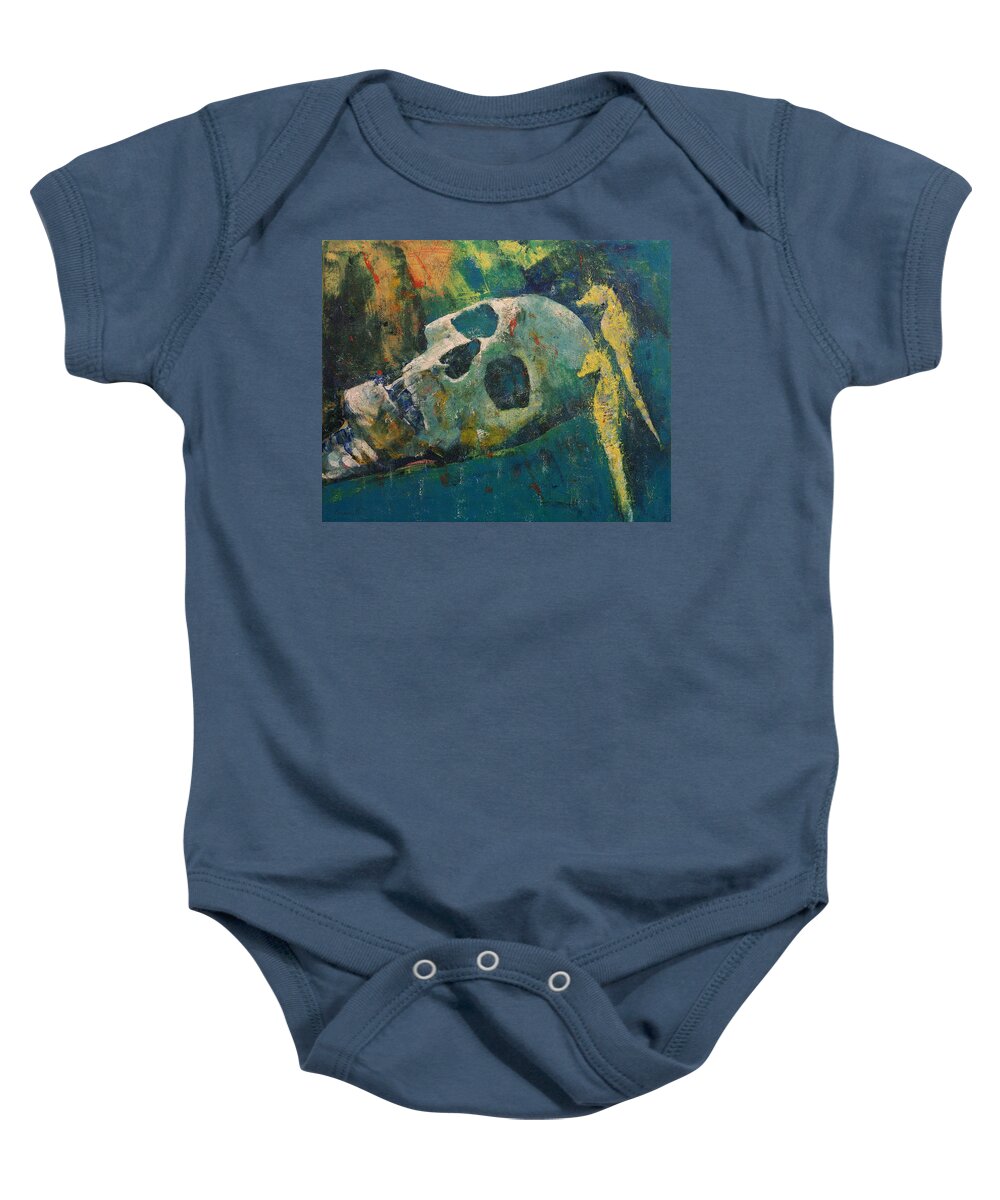Skeleton Baby Onesie featuring the painting Yellow Seahorses by Michael Creese