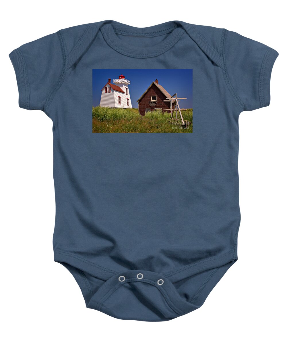 North Rustico Baby Onesie featuring the photograph North Rustico Lighthouse by Louise Heusinkveld