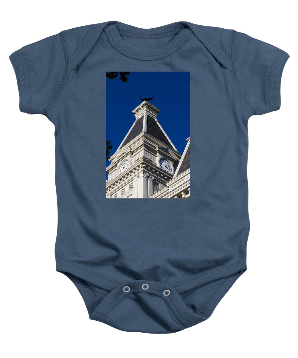 Architecture Baby Onesie featuring the photograph Clarksville Historic Courthouse Clock Tower by Ed Gleichman