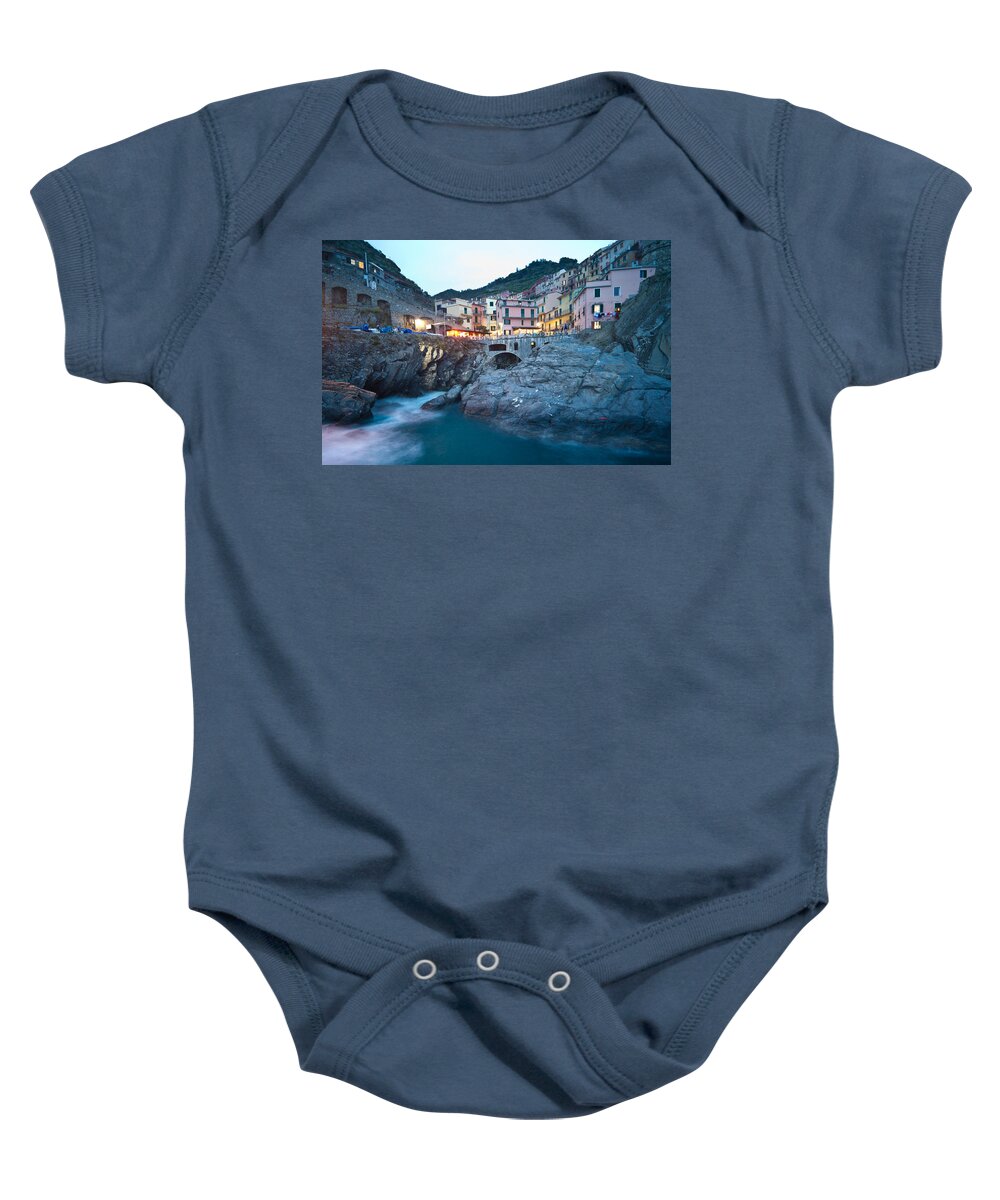 Manarola Baby Onesie featuring the photograph Evening on the Coast by Mike Reid