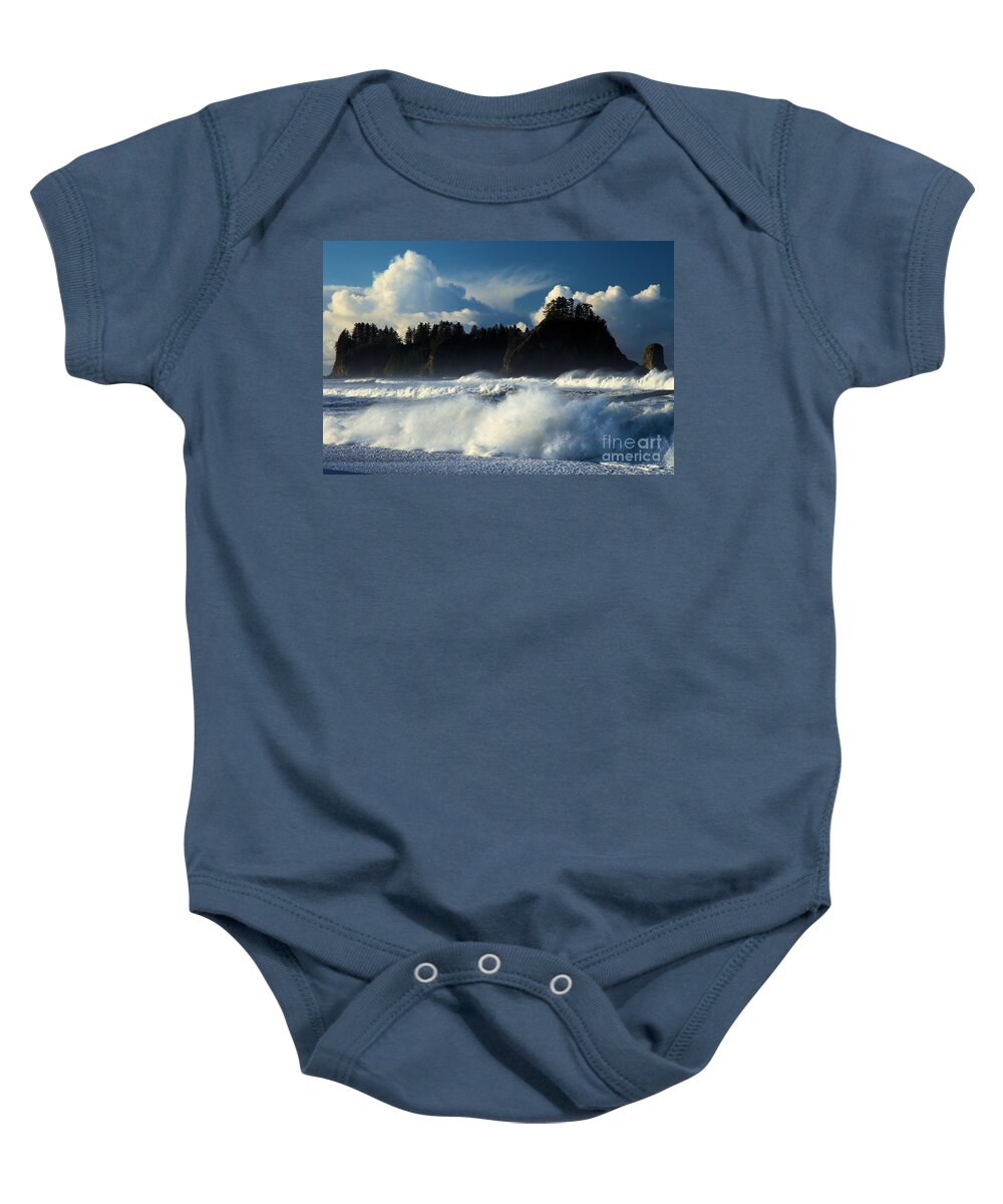 Rialto Beach Baby Onesie featuring the photograph Olympic Surf by Adam Jewell