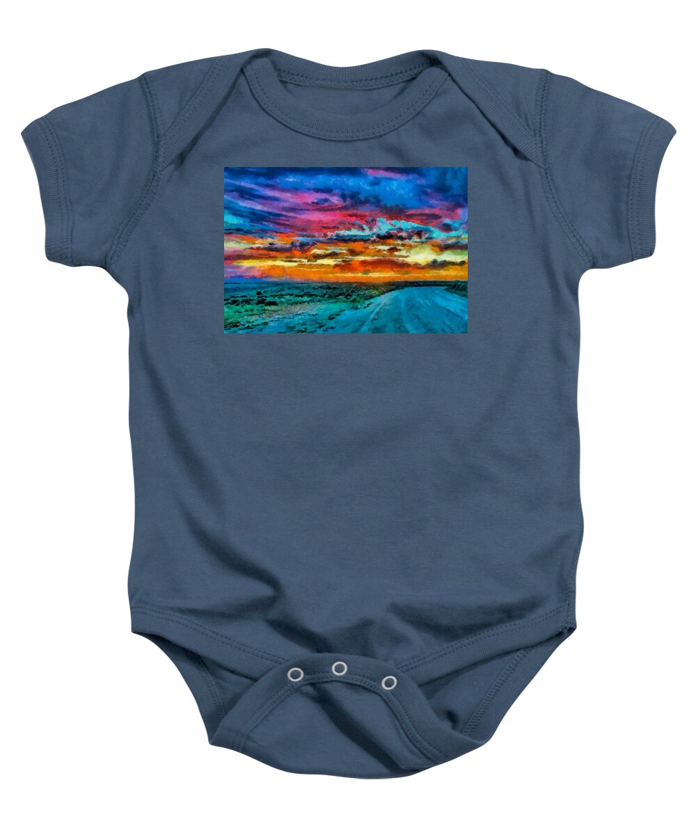 Taos Baby Onesie featuring the digital art Taos sunset IV WC by Charles Muhle