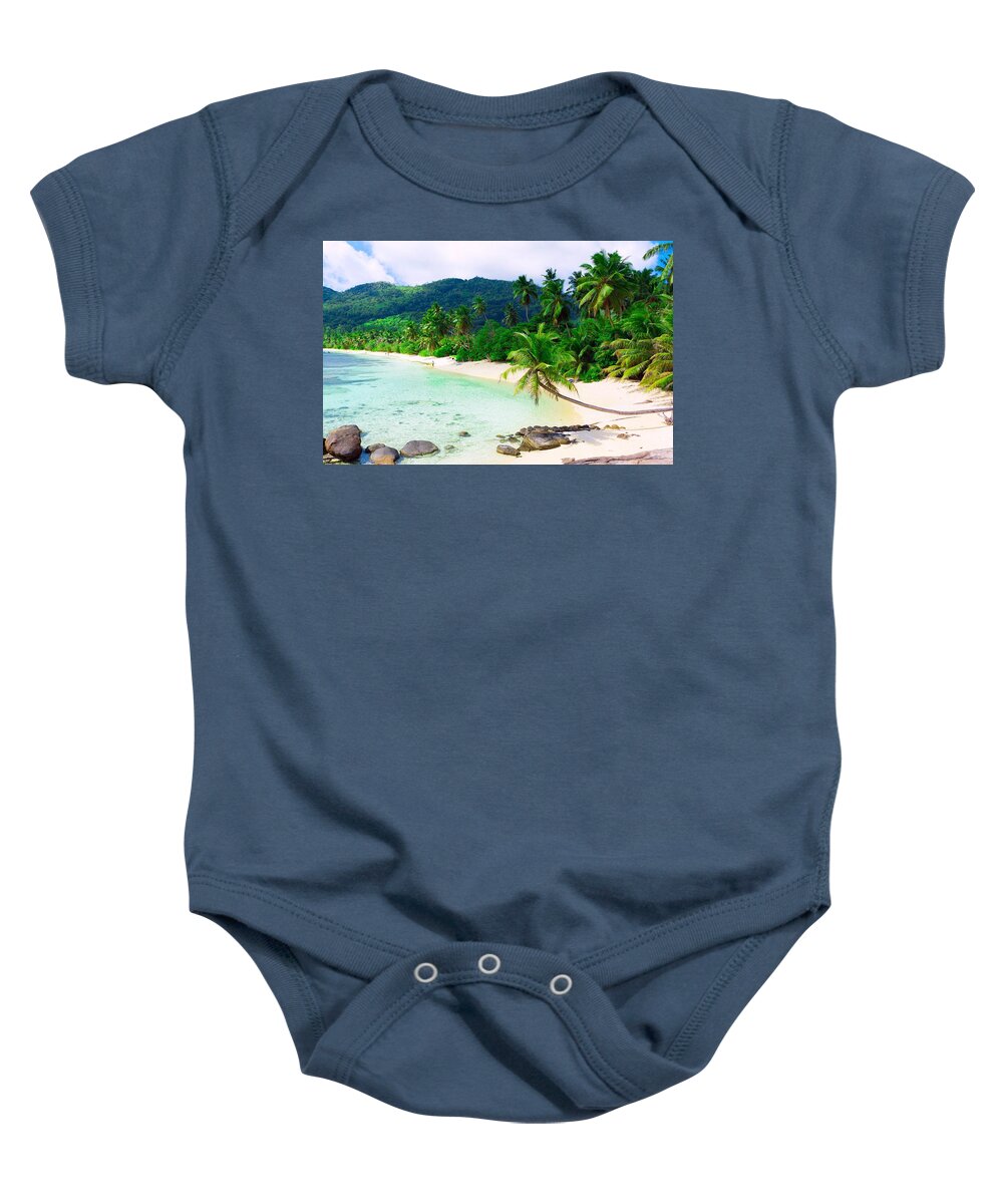 Palm Baby Onesie featuring the painting Beach with Palms #1 by Galeria Trompiz