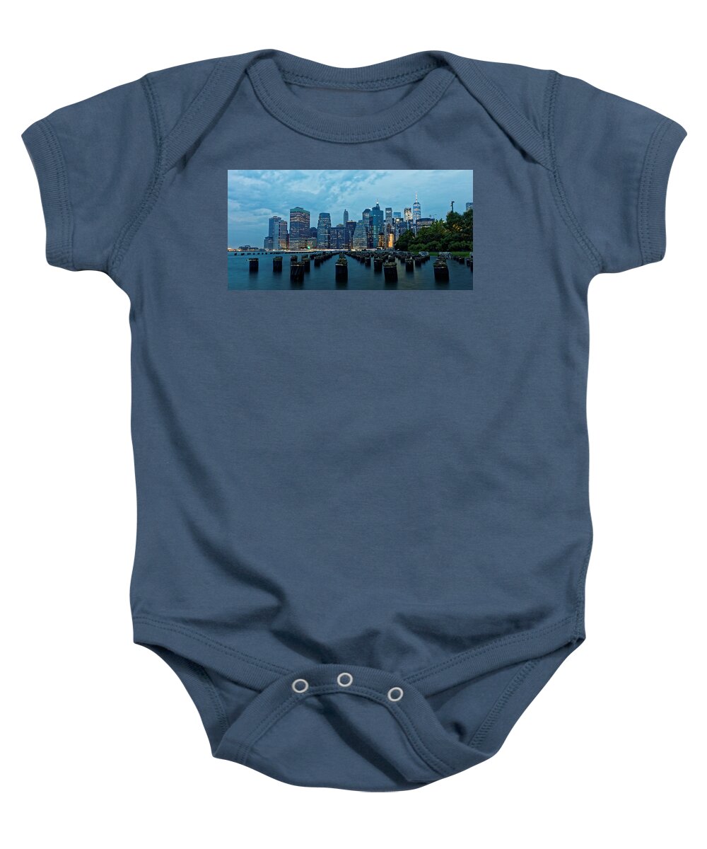 Sunset Baby Onesie featuring the photograph New York Skyline by Doolittle Photography and Art