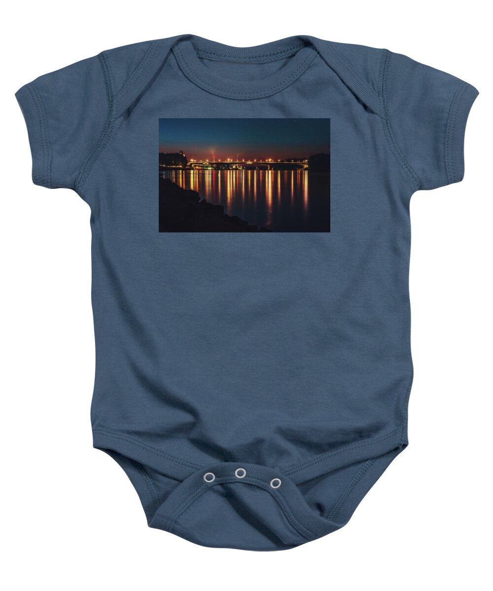 Worms Baby Onesie featuring the photograph Nibelungenbruecke at Night #3 by Marc Braner