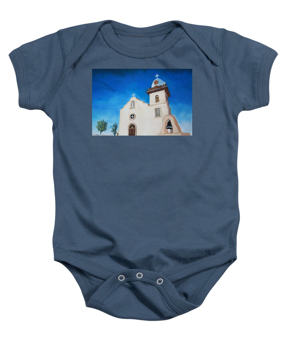 Ysleta Baby Onesie featuring the painting Ysleta Mission #1 by Melinda Etzold