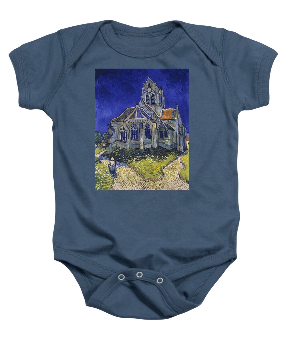 Church At Auvers Baby Onesie featuring the painting The Church at Auvers #4 by Vincent Van Gogh