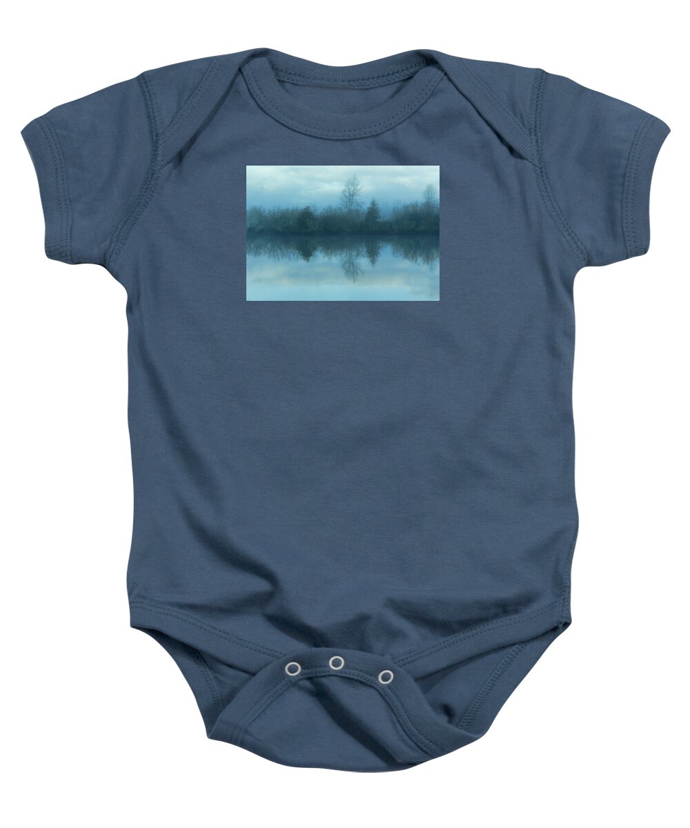Reflections Lake Baby Onesie featuring the photograph Reflections blue lake by Cathy Anderson