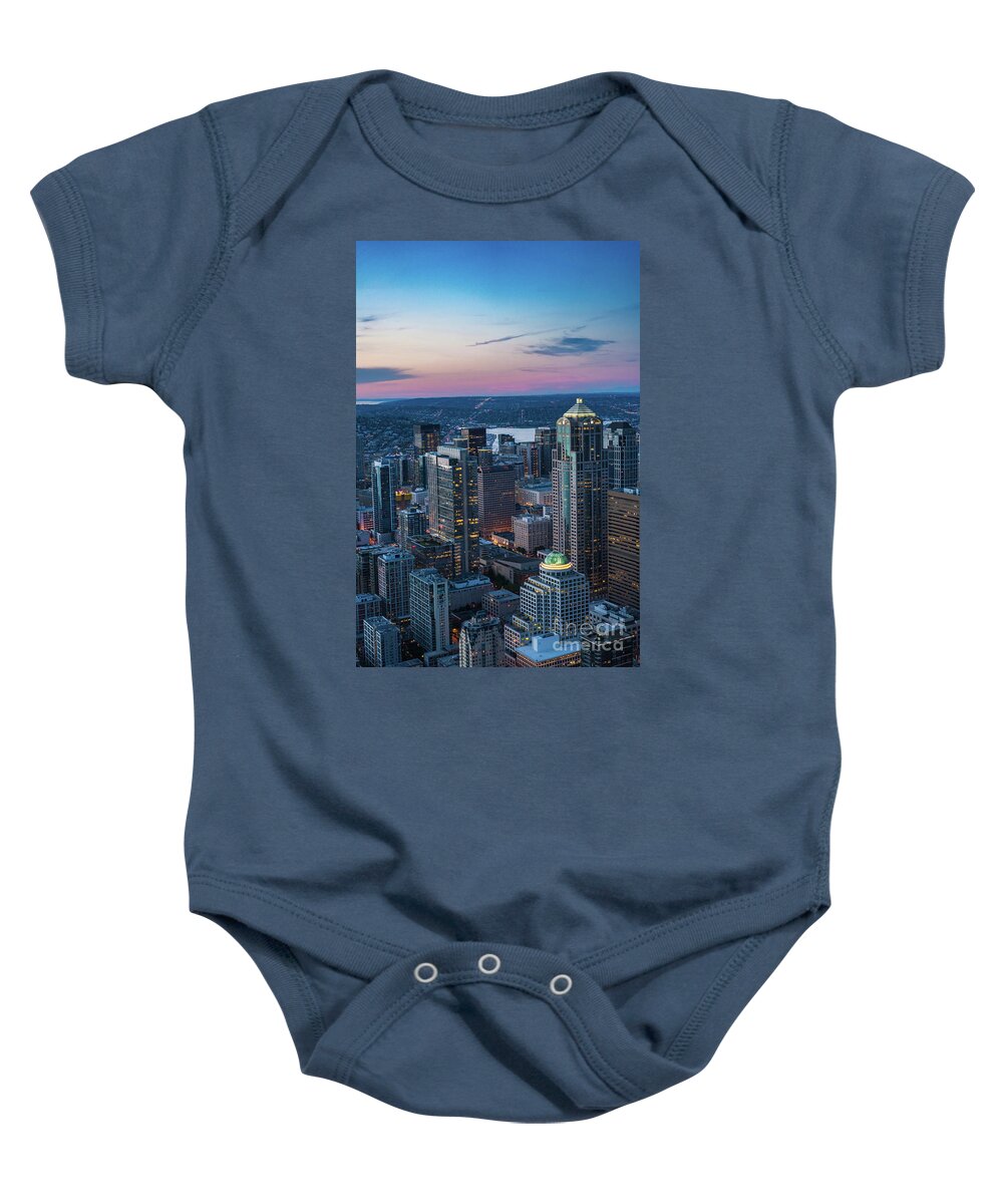 Seattle Baby Onesie featuring the photograph Aerial Seattle Downtown Buildings by Mike Reid
