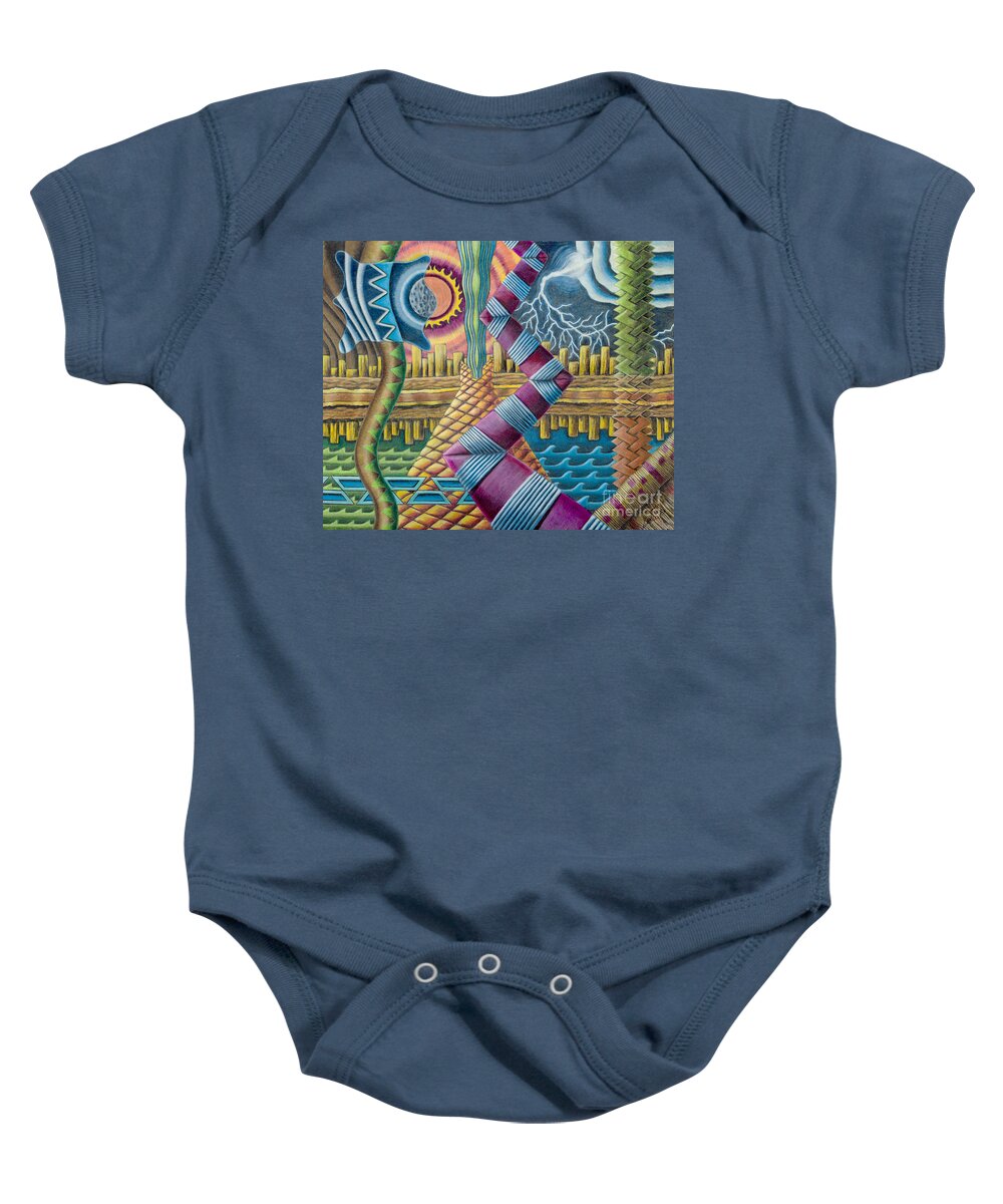 Fine Art Baby Onesie featuring the drawing Ancient Elements by Scott Brennan