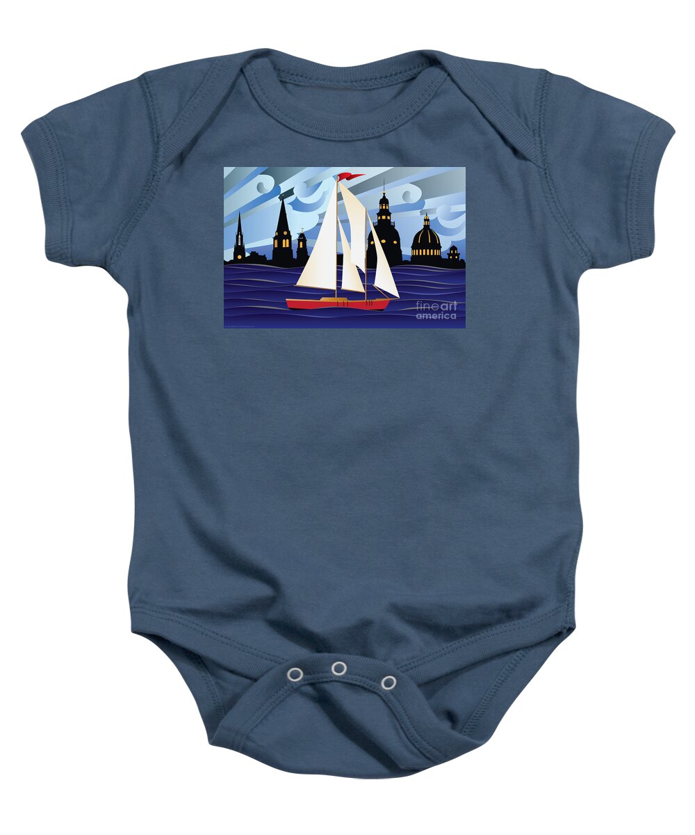 Annapolis Baby Onesie featuring the digital art Annapolis Skyline Red sail boat by Joe Barsin
