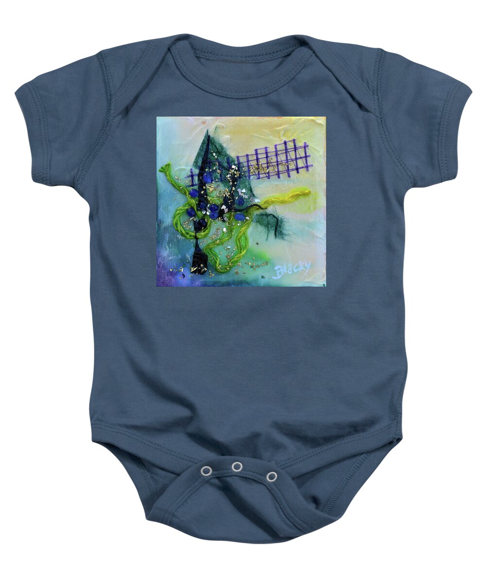 Mountain Abstract Baby Onesie featuring the mixed media At The Summit by Donna Blackhall