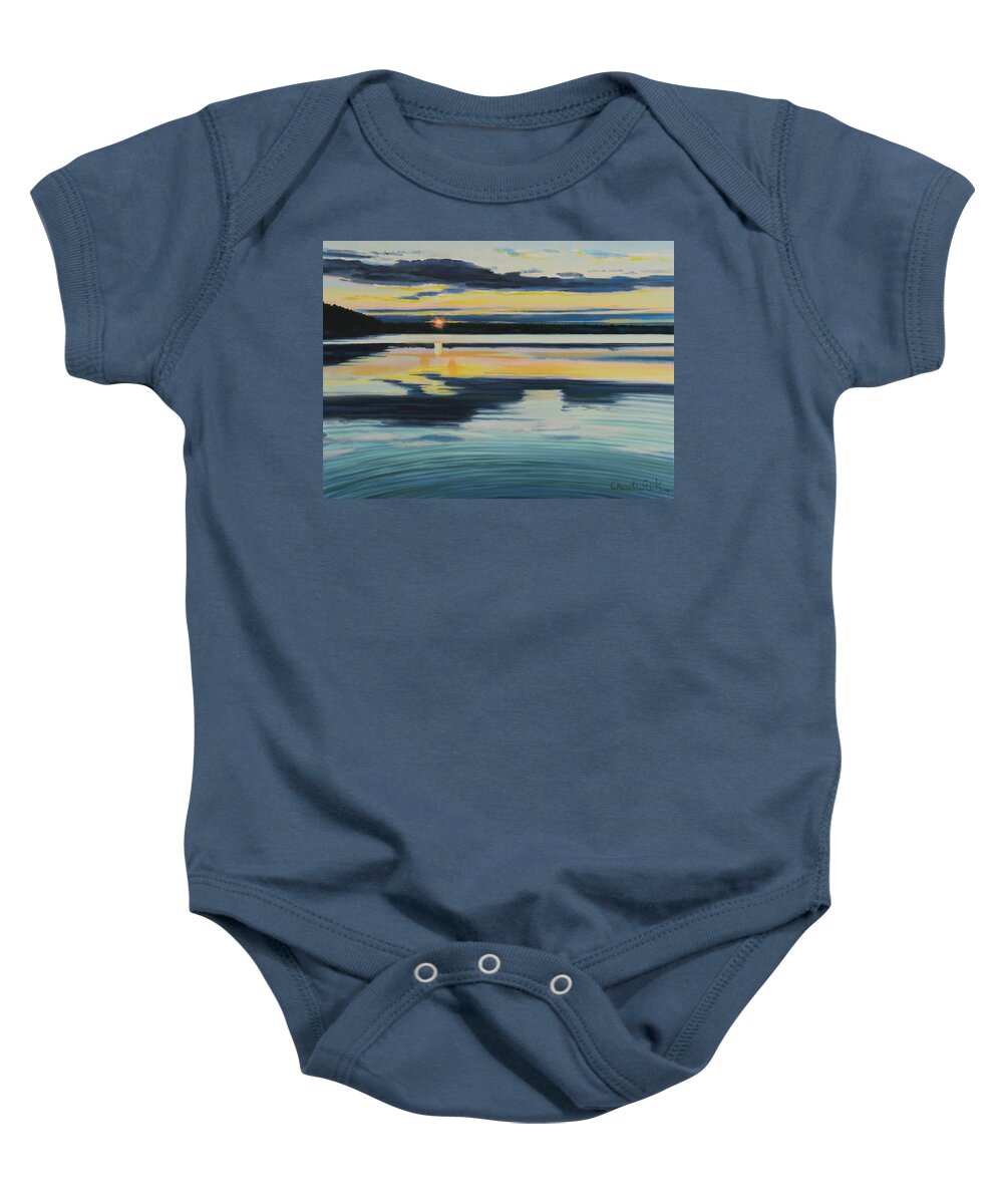 175 Baby Onesie featuring the painting Bass Lake Sunset by Phil Chadwick