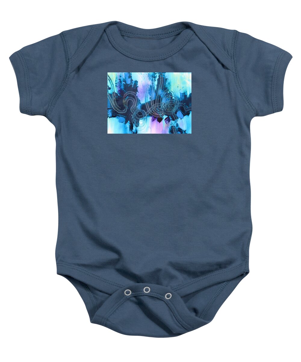 Abstract Baby Onesie featuring the painting Blue on Blue by Louise Adams
