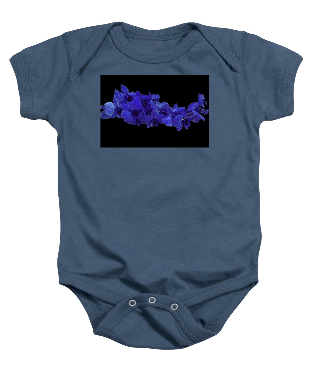 Orchid Baby Onesie featuring the photograph Blue Orchid Dance Poster Edges Black by Aimee L Maher ALM GALLERY