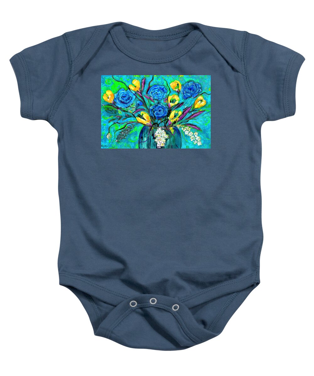 Floral Baby Onesie featuring the digital art Bouquet In The Spirit Of Vincent Van Gogh By Lisa Kaiser by Lisa Kaiser