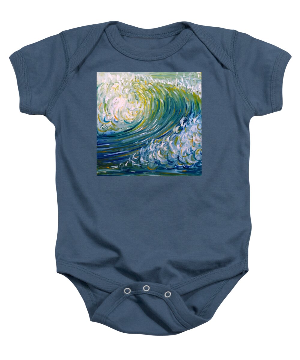 Wave Baby Onesie featuring the painting Breaking Wave by Pete Caswell