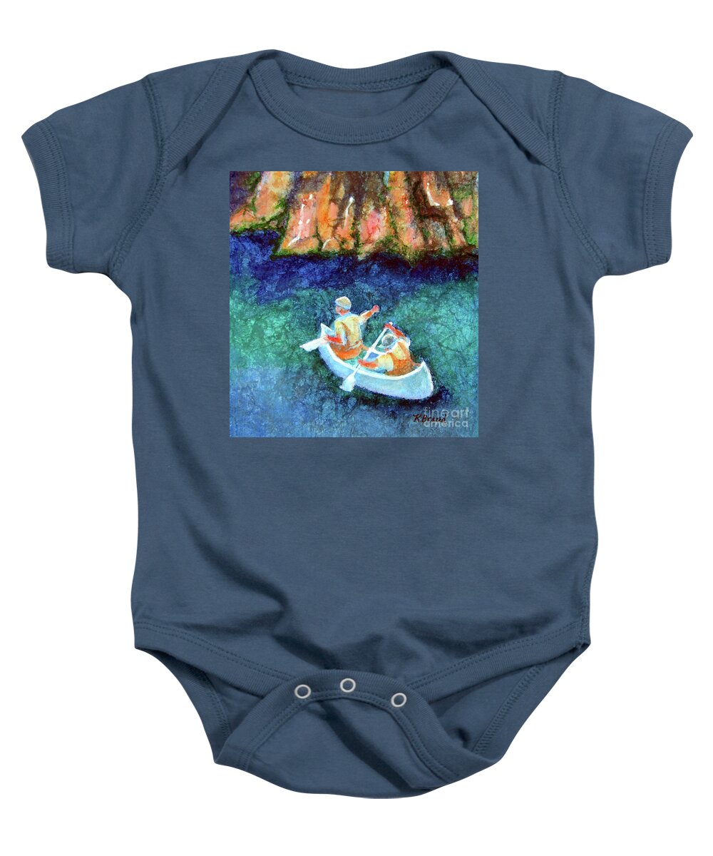 Paintings Baby Onesie featuring the painting Canoeists in Shadow by Kathy Braud