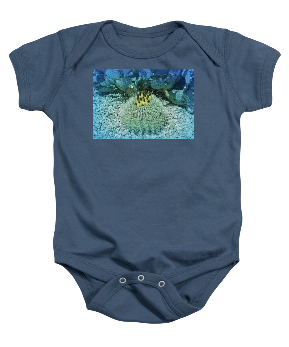 Desert Baby Onesie featuring the photograph Cool Blue Budding Cactus by Aimee L Maher ALM GALLERY
